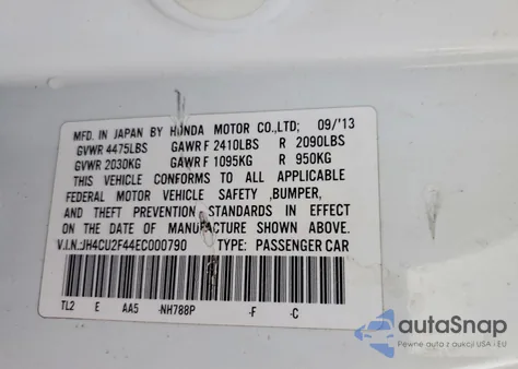 2014 Acura Tsx z USA, uszkodzony, nr VIN JH4CU2F44EC000790